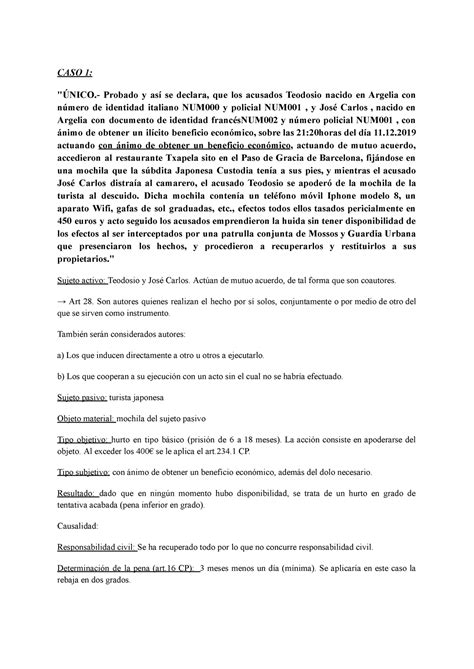 Caso PrÁ Ctico 1 Hechos Probados Caso 1 Único Probado Y Así Se