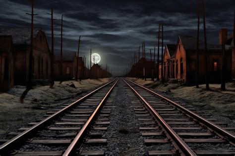 Premium Photo | Railway at night with a full moon