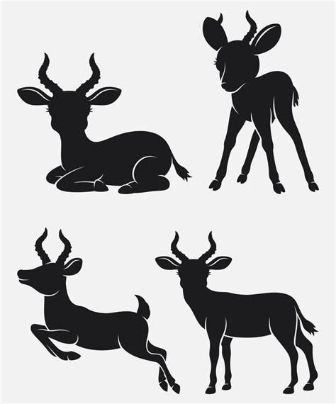 Set Of Impala Silhouettes Cartoon With Different Poses And Expressions