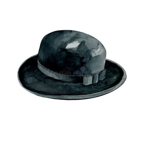 Vintage Black Bowler Hat With Items Watercolor Illustration Stock