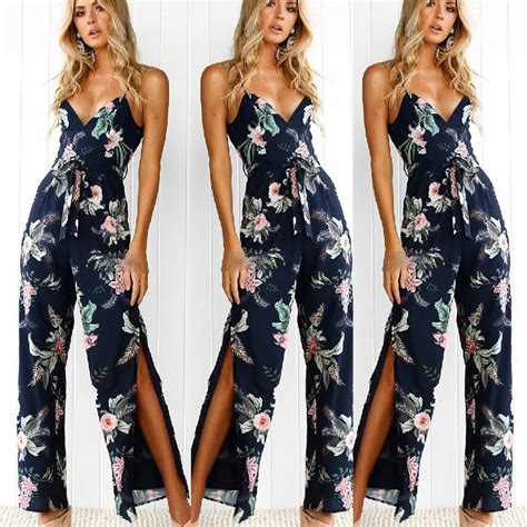 Womens 2018 Summer Sexy Printed Lace Side Slit Sleeveless Off Shoulder