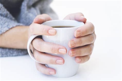 Hands Holding Hot Cup Of Coffee Stock Image Image Of Closeup