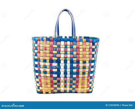 Colorful Checkered Nylon Bag Isolated On White Background Stock Photo