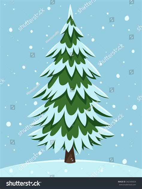 Cartoon Illustration Pine Tree Covered Snow Stock Vector (Royalty Free ...