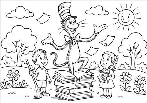 cat in the hat pictures to color