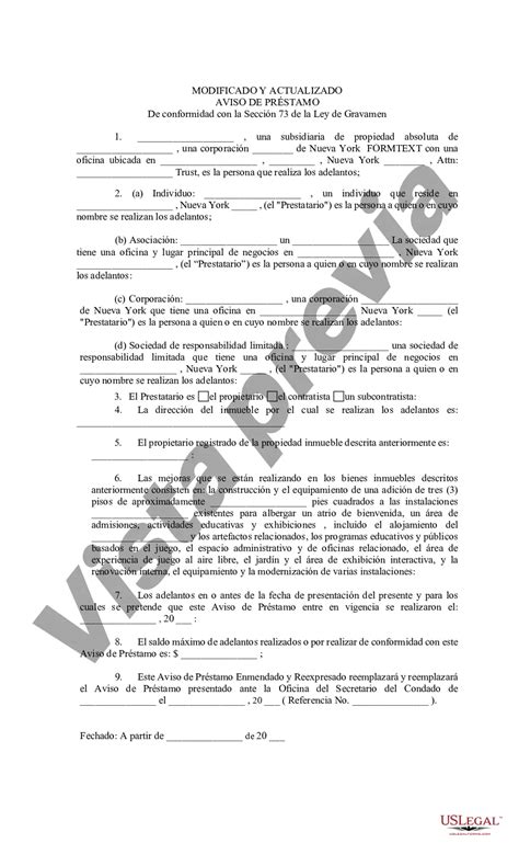 Queens New York Aviso De Préstamo Modificado Y Reformulado Us Legal Forms