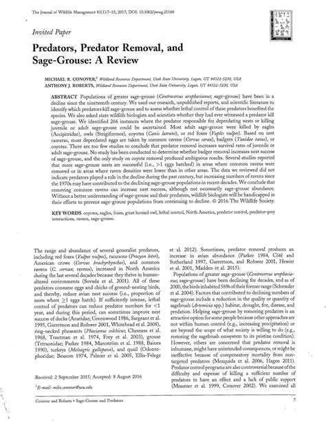 (PDF) Predators, predator removal, and sage-grouse: A review: Sage ...