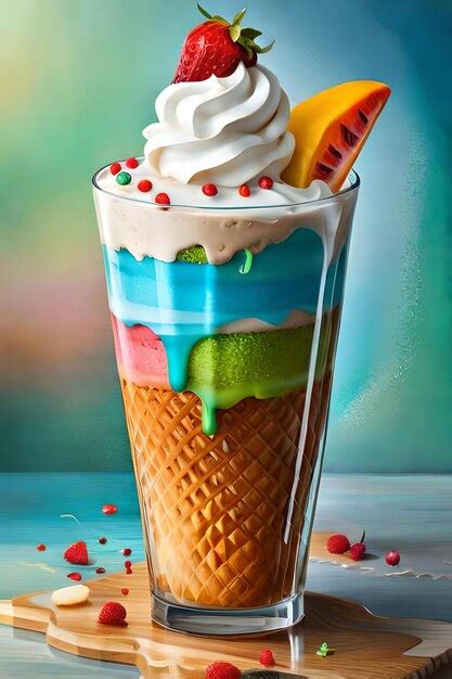 Premium AI Image | A cup of ice cream with a colorful ice cream cone in it.