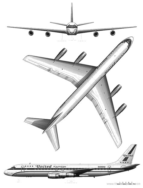 Самолет Douglas Dc 8 52 чертежи габариты рисунки Скачать чертежи схемы рисунки 3d