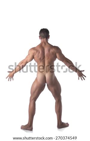Totally Naked Male Bodybuilder Hiding Genitalia 스톡 사진 561842236