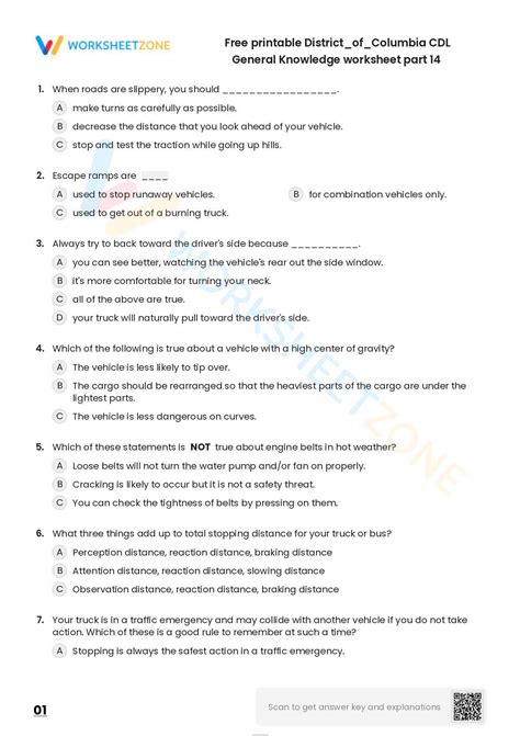 Free Printable District Of Columbia CDL General Knowledge Worksheet Part 14