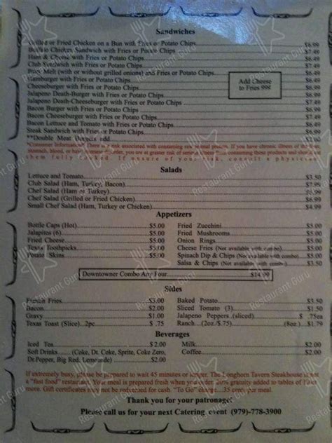 Menu At Longhorn Tavern Steakhouse Bryan 201 E 24th St