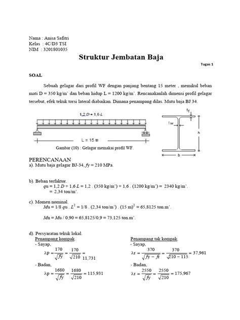 Tugas 1 Struktur Jembatan Baja Ojen Pdf Metode And Bahan Ajar Sains