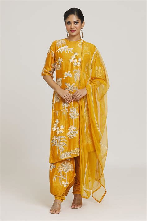 Buy Sahil Kochhar Yellow Floral Embroidered Kurta Set Online Aza Fashions