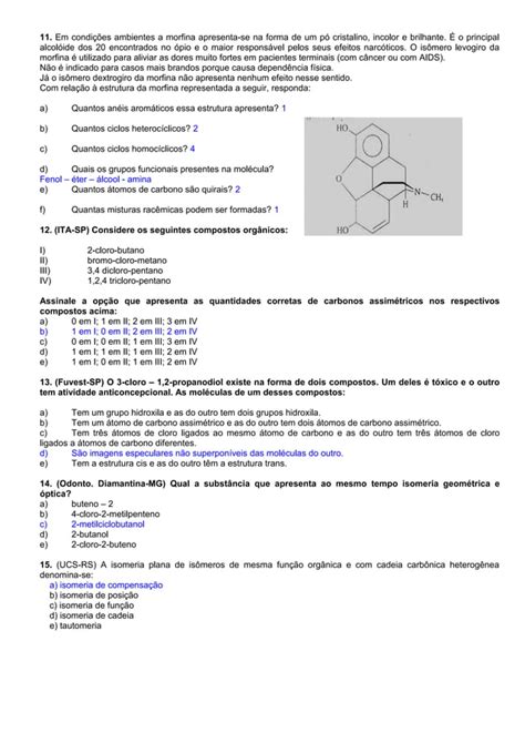 Lista de química organica isomeria josé antônio PDF