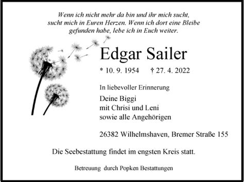 Traueranzeigen Von Edgar Sailer Nordwest Trauer De