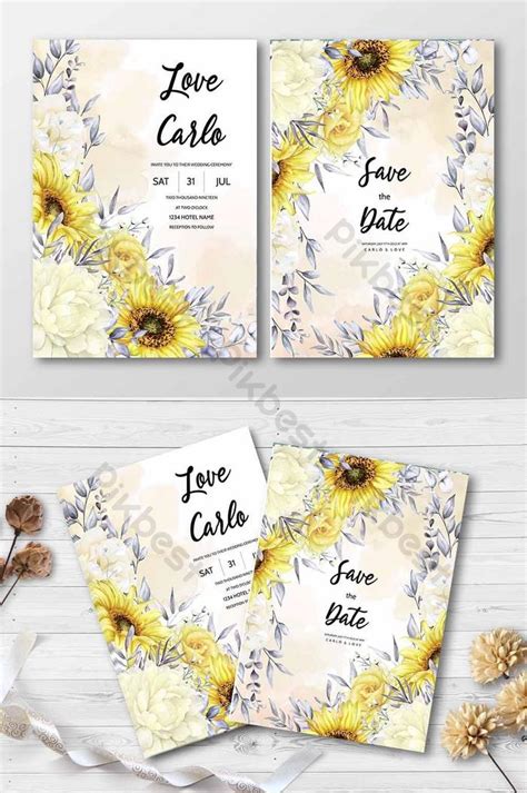 Watercolor Floral Sunflower Wedding Invitation Card Vector Illustration Ai Free Download Pikbest