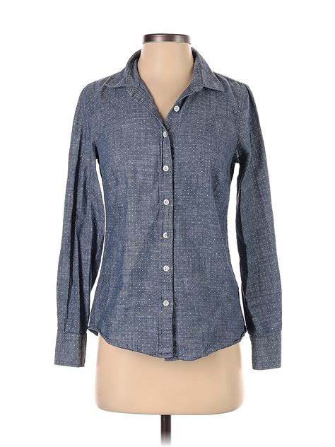 J Crew 100 Cotton Polka Dots Blue Long Sleeve Button Down Shirt Size 2