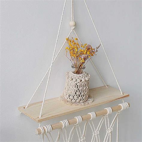 Jual Rak Gantung Kayu Dekorasi Macrame Shelves Layer Rak Hias