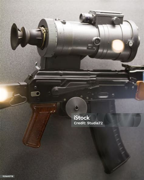 Soviet Russian Weapon Automatic Rifle With Night Vision Sight Stock