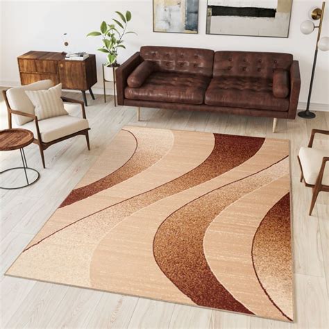 Tapiso Tapis Salon Poil Court Dream Beige Vagues Polypropyl Ne