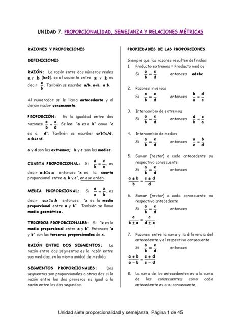 Unidad 7 Proporcionalidad Y Semejanza Pdf Pdf Triángulo Formas Geométricas