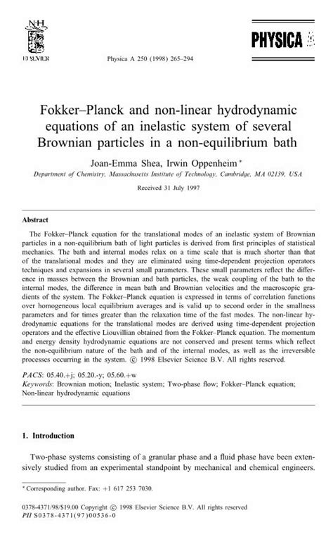 PDF FokkerPlanck And Non Linear Hydrodynamic Equations Of An