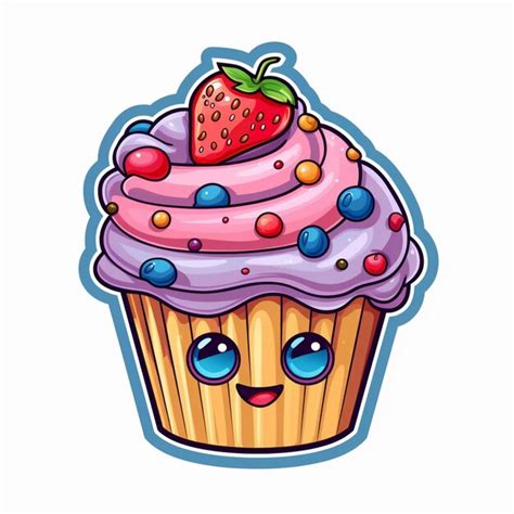 Cupcake De Dibujos Animados Con Una Fresa Encima Y Ojos Ai Generativo