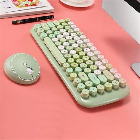 Kawaii Keyboard Wireless Cute Typewriter Usb Green Pink Keyboard With Mouse