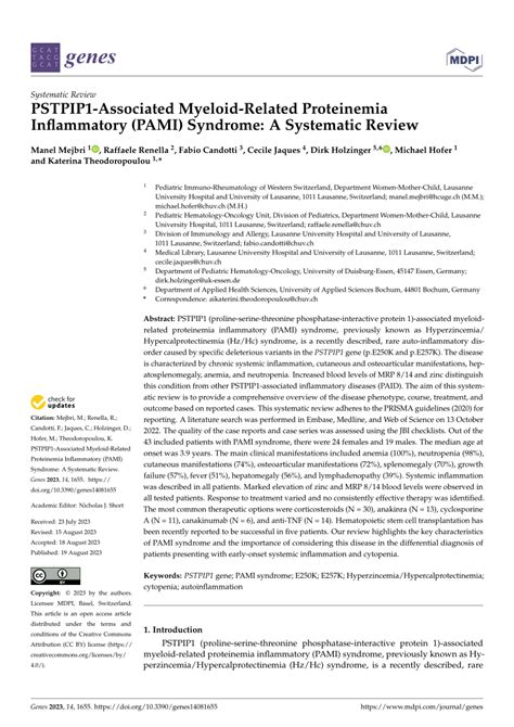 Pdf Pstpip1 Associated Myeloid Related Proteinemia Inflammatory Pami