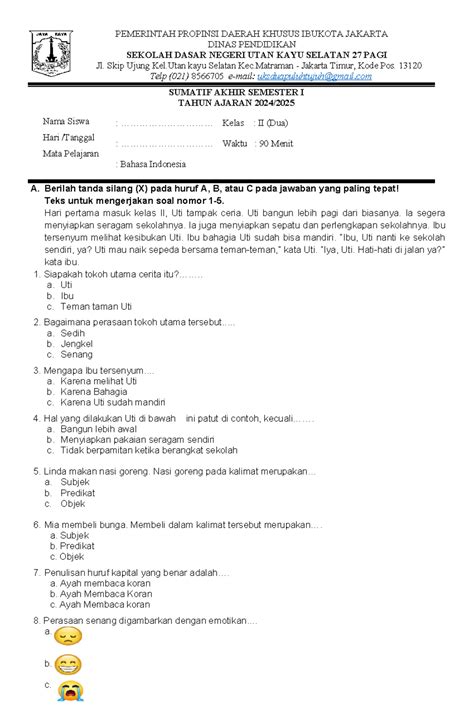 Soal Bahasa Indonesia Kelas 2 Semester 2 5