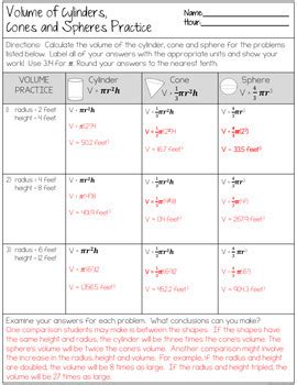 Volume Of Cylinders Cones And Spheres Worksheets By The Clever Clover