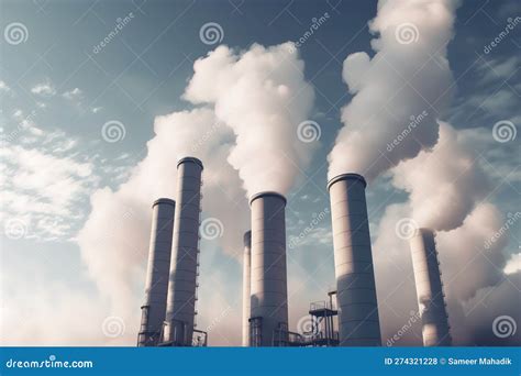 Air Pollution From Power Plant Chimneys Generative Ai Stock Photo