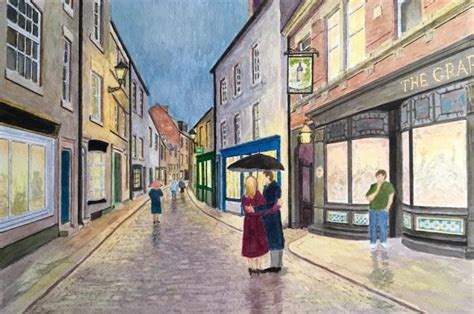 A Rainy Evening At Hexham Watercolor Painting