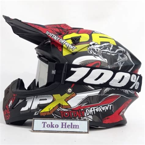 Helm Jpx Cross Fox Motif X Black Doff Metalic Plus Goggle