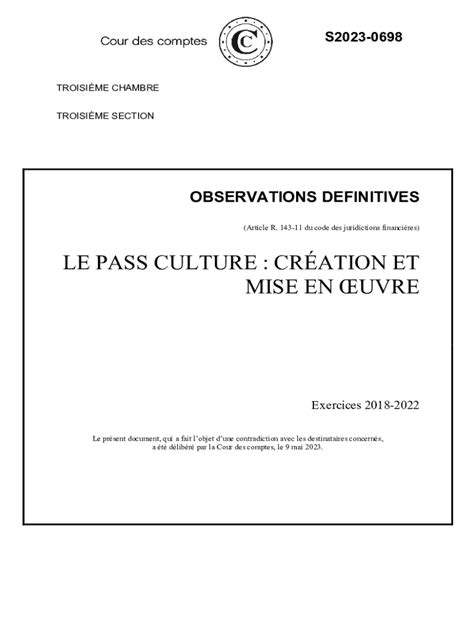 Remplissable En Ligne Observations Dfinitives Le Pass Culture Le Pass