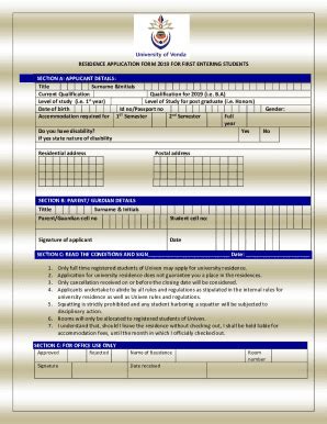 Fillable Online Residence Application Form For First Entering