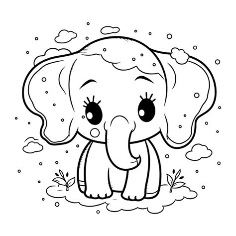 Esquema De Página Para Colorear De Ilustración De Vector De Elefante Lindo Vector Premium