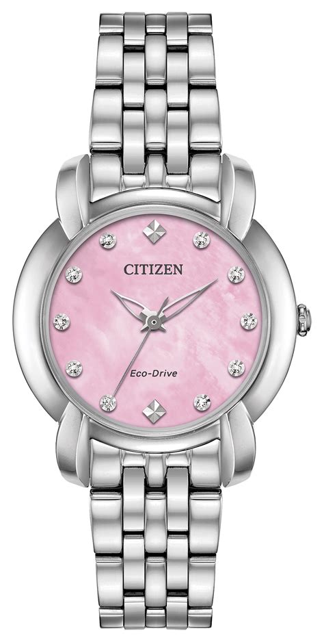 Jolie Ladies Eco Drive Em0710 54y Pink Face Steel Watch Citizen