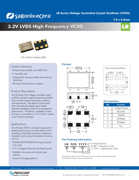 V Lvds High Frequency Vcxo