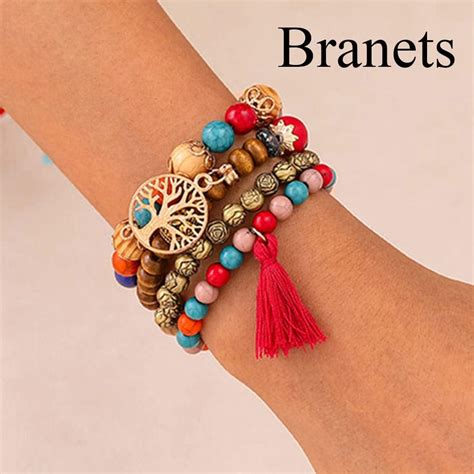 Branets Böhmische Holzperlen Armbänder für Frauen Mehrschichtige