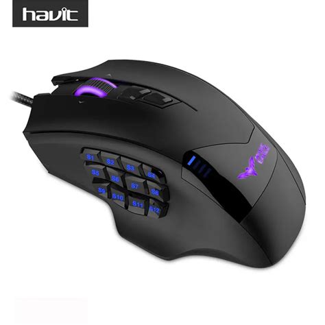 HAVIT Programmable Gaming Mouse Wired USB 19 Buttons 12000DPI LED High ...