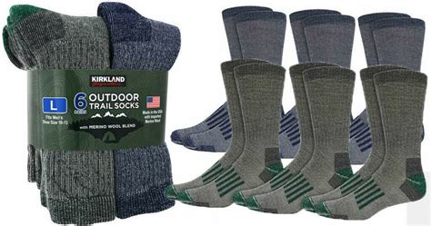 Kirkland Signature Mens Outdoor Trail Socks Active 6 Pair Merino Wool