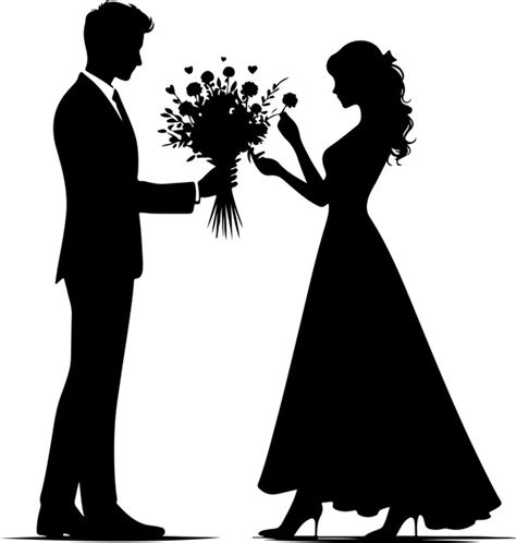 Premium Photo Silhouette Man Giving Flowers To Woman Stock Vector