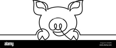 One Continuous Line Drawing Of Pig Black And White Vector Minimalistic