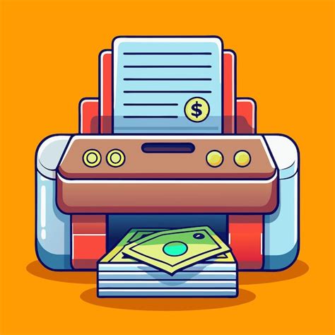 Cartoon Illustration of a Printer Printing Money in Green Stacks ...