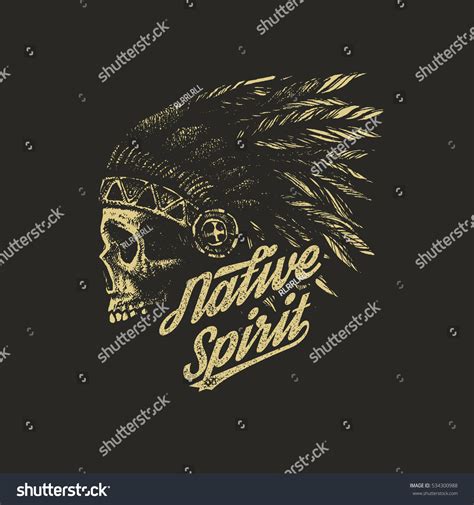 Skull Indian Chief Hand Drawing Style Stock Vector Royalty Free