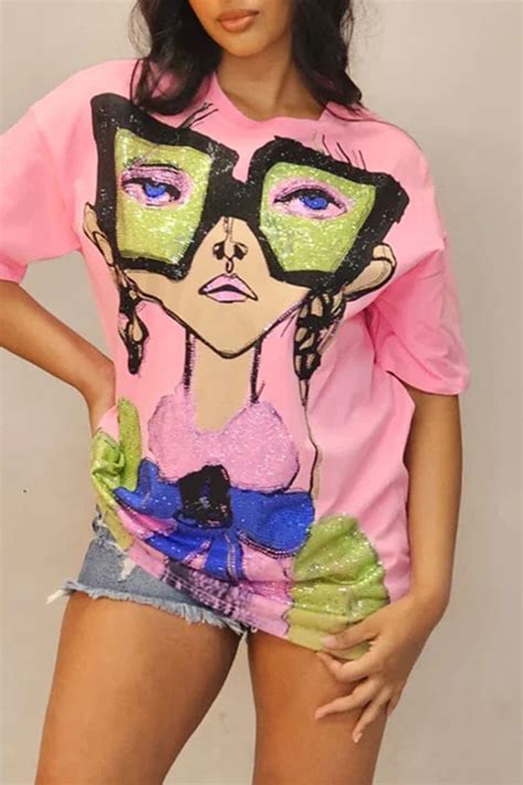 Wholesale White Casual Street Print Patchwork Hot Drill O Neck T Shirts K70038 1 Online