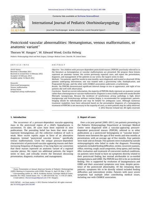 Pdf Postcricoid Vascular Abnormalities Hemangiomas Venous Malformations Or Anatomic Variant