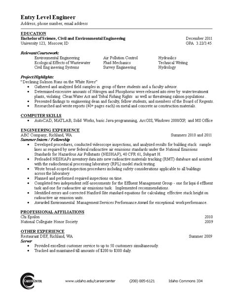 Libreng Entry Level Engineering Resume